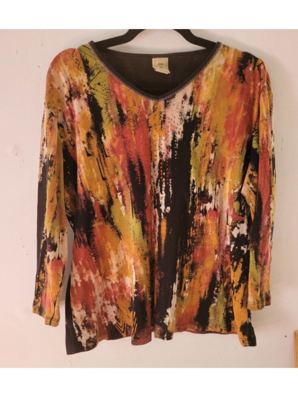 Jess & Jane Blouse Womens 1X Spicy Colors Rhinstone Accents Made in USA